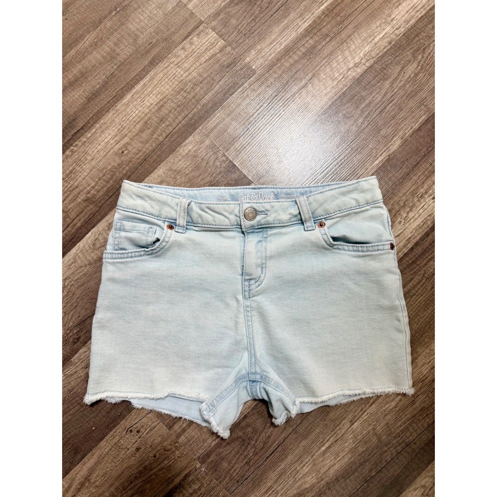 Cat & Jack Girls Light Wash Super Stretch Denim Shorts Raw Hem Size L 10/12